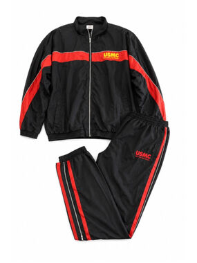 USMC Warm-Up Track Suit Set Black Red Nylon Jacket 3XL Pants XXL Vintage